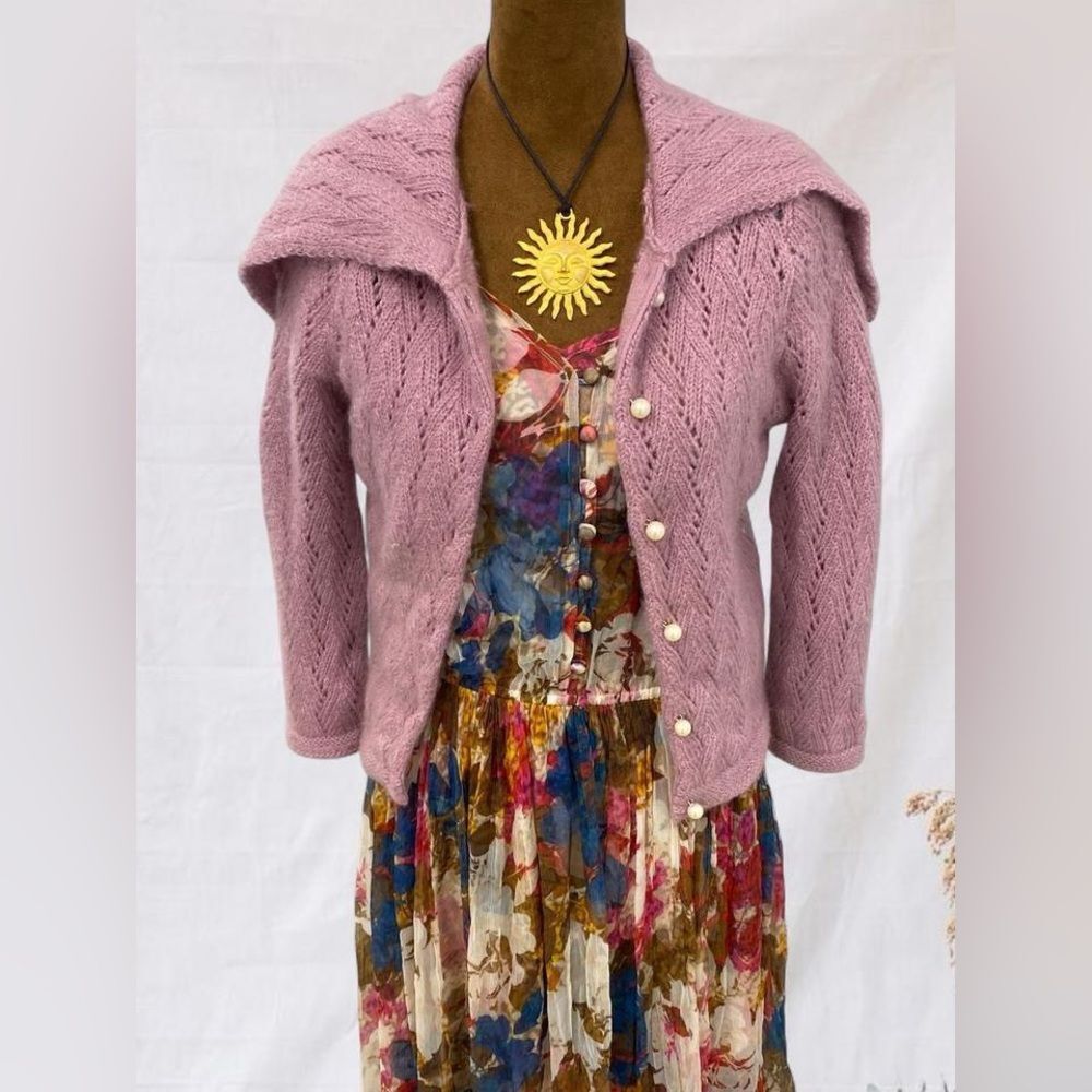Coquette Wool Blend Bohemian Free People Romantic Chunky Knit Crochet Cardigan